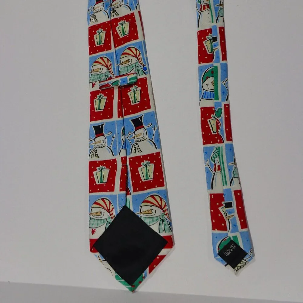 Vintage Snowman Candy‎ Cane Christmas Necktie 100% Silk Hand Made Tie
